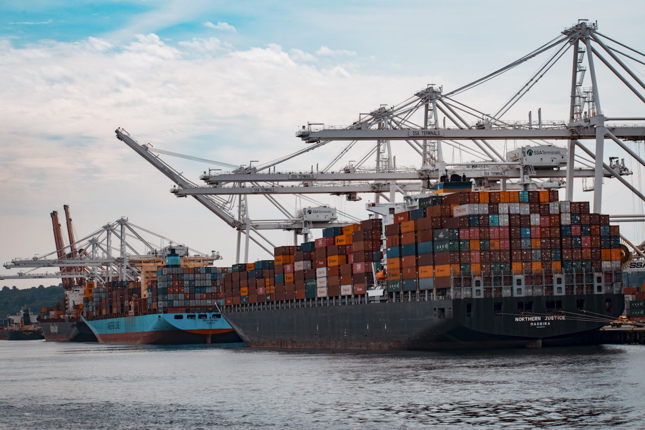 Container ships at port for international freight